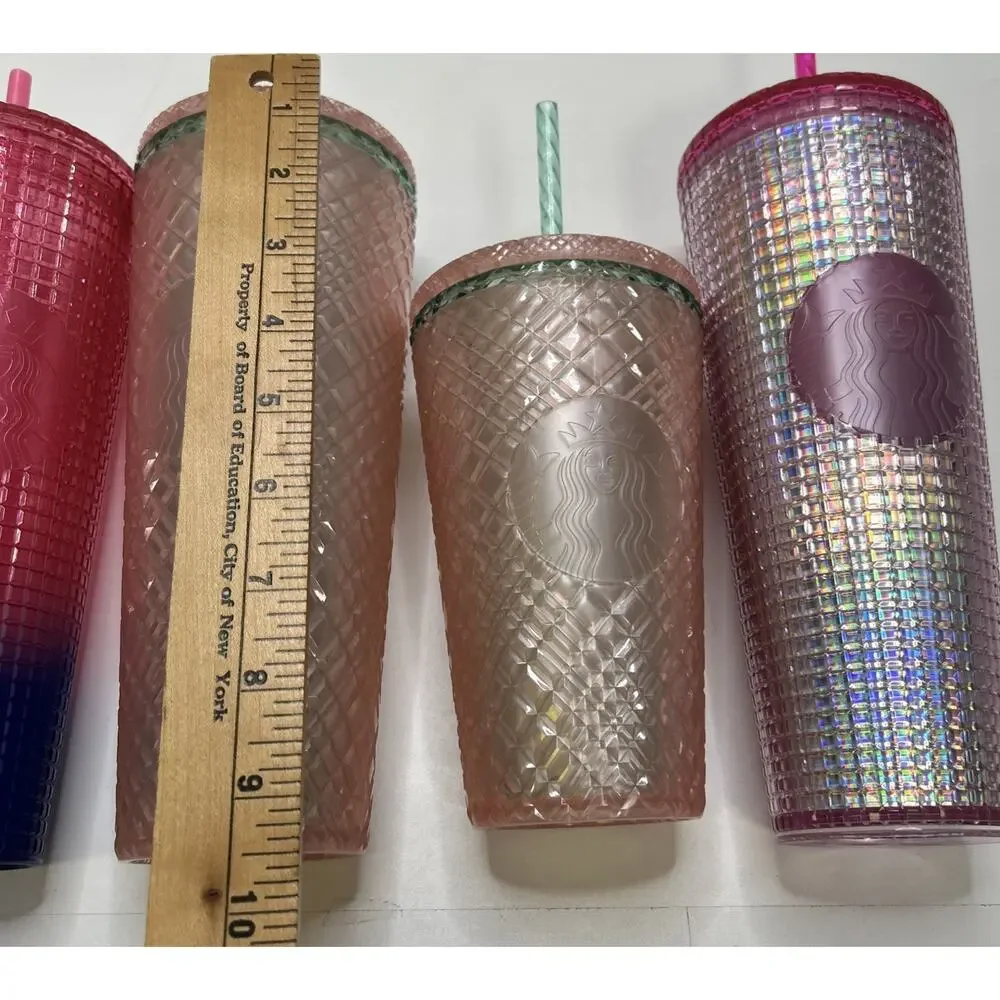 Starbucks Mermaid Studded Tumblers Lot Of 4 Pink Purple 3- 24 oz 1- 16 oz
